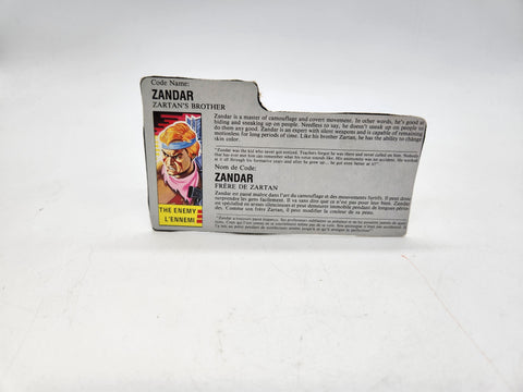 GI Joe Cardback FILE CARD ZANDAR 1986 Original FILECARD.