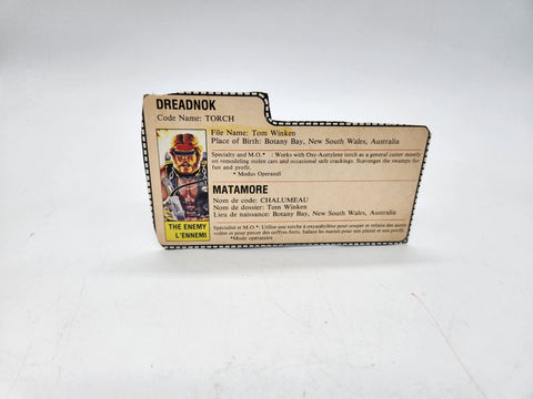 GI Joe Dreadnok Torch File Card Vintage Figure Grey Variant Accessory Part 1985.