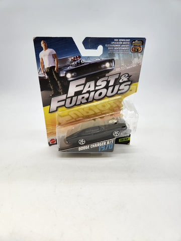 Fast & Furious 1970 Dodge Charger R/T Black Die Cast Mattel 13/32 1:55.