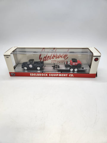 1/64 M2 Machines Edelbrock 1956 Ford F100 with 1932 Ford Roadster and trailer.